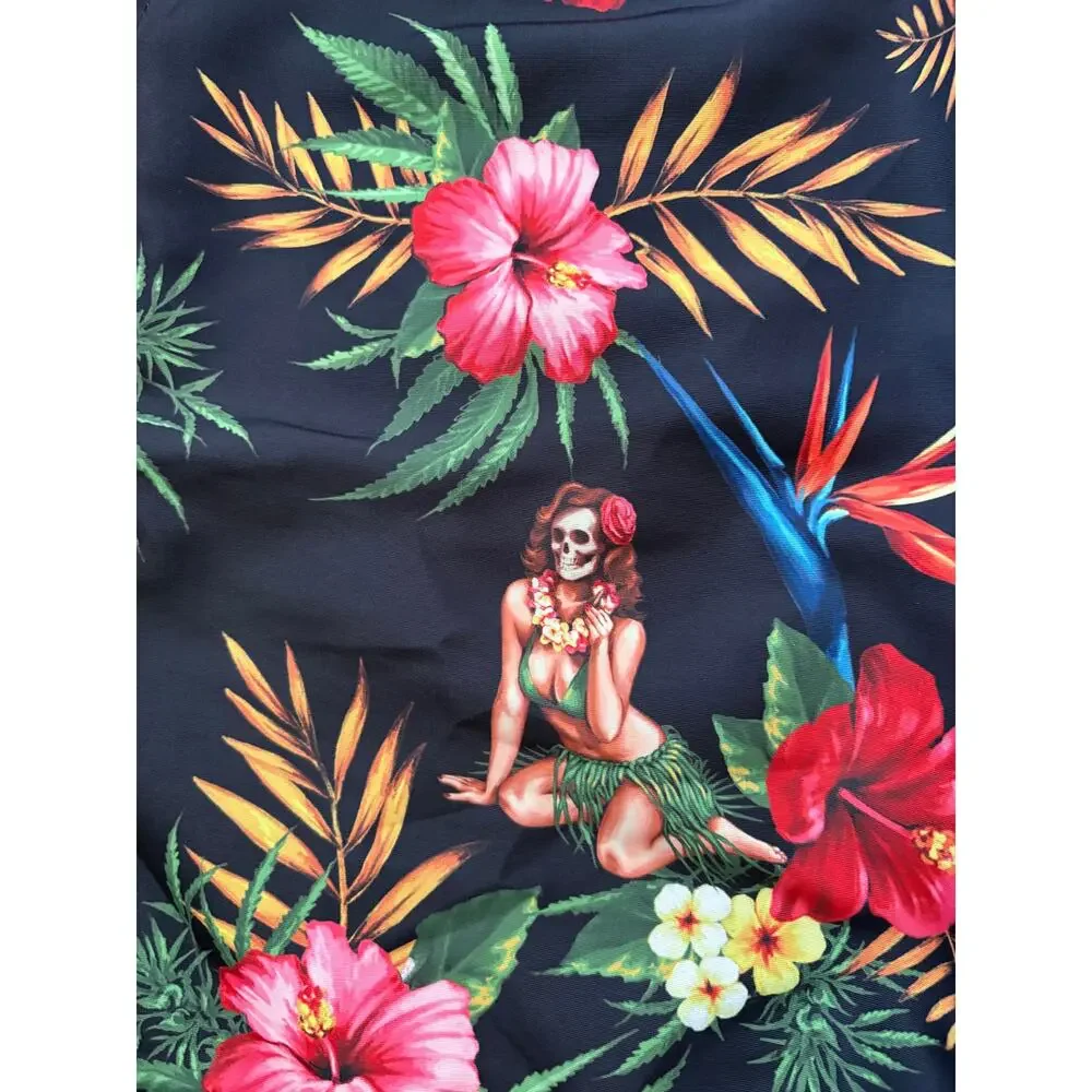 LRG Lifted Research Group Tropical Skull Hula Girl Board Shorts Size Large
